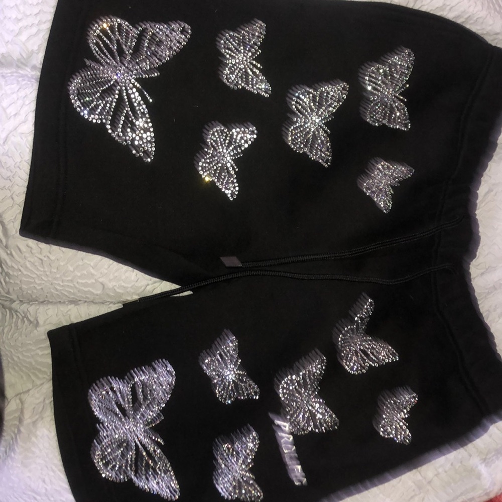 Butterfly rhinestone shorts